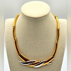 MONET Vintage Collar Necklace Gold Tone with Silver Tone Accent